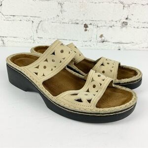 NAOT Cream Suede Double Strap Filigree Lasercut Slip On Slide Sandals 40